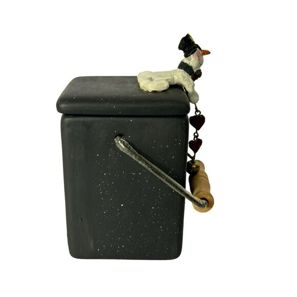 Ceramic Snowman Votive Candle Holder With Lid & Wooden Handle Whimsical Charm - Picture 5 of 7